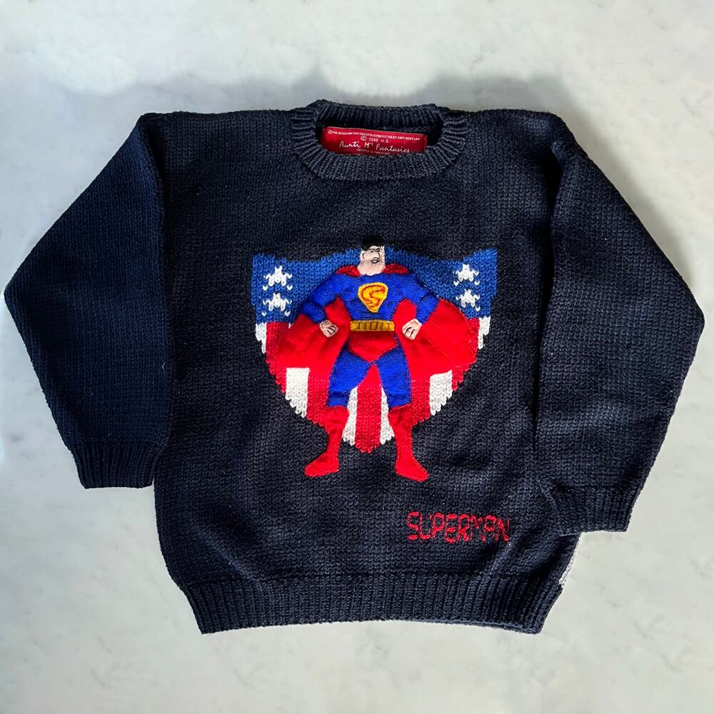 Vintage Kids' 3D Embroidered Appliqué Superman Sweater
